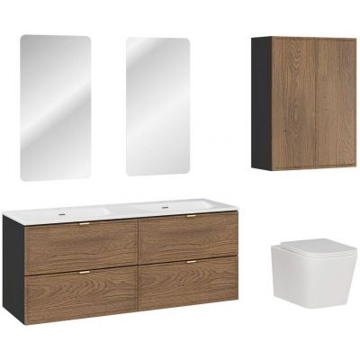 Comad Talia Casella umywalka Sky biała z szafką podumywalkową zestaw 120 cm dąb-czarny z dwoma lustrami, szafkami bocznymi półwysokimi i miską WC z deską wodlnoopadającą SET-TC 120CM UM SKY 1 2SP