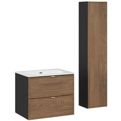 Zestaw Comad Talia Casella szafka podumywalkowa 60 cm z umywalką Sky białą i szafka boczna wysoka dąb-czarny SET-TC 60CM UM SKY HC