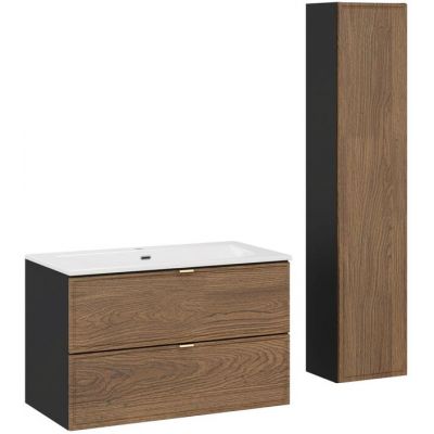 Zestaw Comad Talia Casella szafka podumywalkowa 80 cm z umywalką meblową Sky i szafka boczna wisząca dąb-czarny SET-TC 80CM UM SKY HC