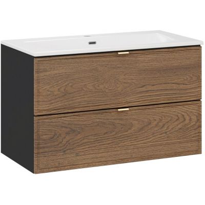 Zestaw Comad Talia Casella umywalka Sky biała z szafką podumywalkową 80 cm dąb-czarny SET-TC 80CM UM SKY
