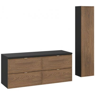 Zestaw Comad Talia Casella dwie szafki podumywalkowe 60 cm z blatem i szafka boczna wysoka dąb-czarny SET-TC B BLACK 120CM HC