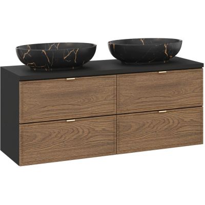 Zestaw Comad Talia Casella dwie umywalki nablatowe Mona z szafkami podumywalkowymi 60 cm dąb-czarny SET-TC B BLACK 120CM UN MONA
