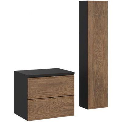 Zestaw Comad Talia Casella szafka podumywalkowa 60 cm z blatem i szafka boczna wysoka dąb-czarny SET-TC B BLACK 60CM HC