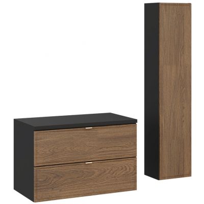 Zestaw Comad Talia Casella szafka podumywalkowa 80 cm z blatem i szafka boczna wysoka dąb-czarny SET-TC B BLACK 80CM HC