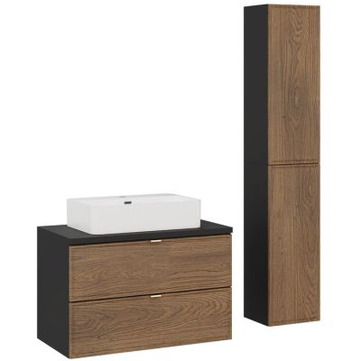 Zestaw Comad Talia Casella umywalka nablatowa Trust biała z szafką podumywalkową 80 cm i dwie szafki boczne półwysokie dąb-czarny SET-TC B BLACK 80CM UN TRUST WH 2SP