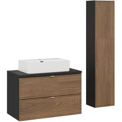 Zestaw Comad Talia Casella umywalka nablatowa Trust biała z szafką podumywalkową 80 cm i szafka boczna wysoka dąb-czarny SET-TC B BLACK 80CM UN TRUST WH HC