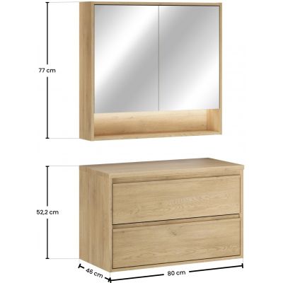 Zestaw Comad Viola Cremona szafka 80 cm podumywalkowa wisząca z blatem i szafką z lustrem dąb cremona SET-VOC B CREMONA 80CM MC