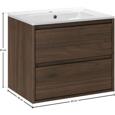 Zestaw Comad Viola Villa szafka 60 cm podumywalkowa wisząca z umywalką Lava orzech villa  SET-VOV 60CM LAVA