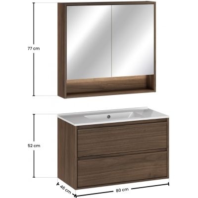Zestaw Comad Viola Villa szafka 80 cm podumywalkowa wisząca z umywalką Lava i szafką z lustrem orzech villa SET-VOV 80CM LAVA MC