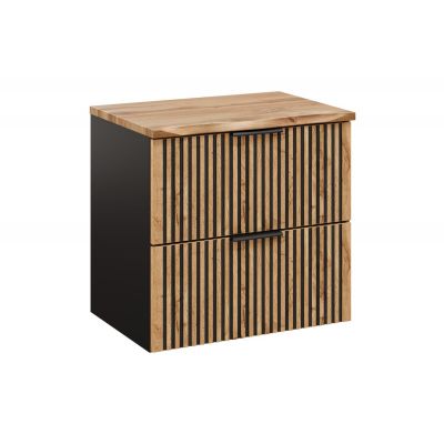 Zestaw Comad Xilo szafka 60 cm podumywalkowa wisząca z blatem czarny/dąb SET-XIL B NAT WOTAN 60CM