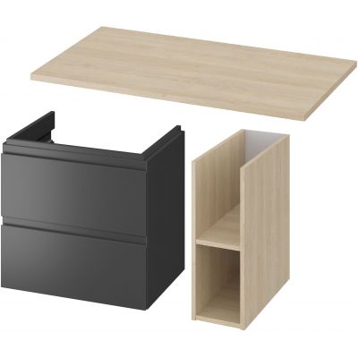Zestaw Cersanit szafka podumywalkowa z blatem 80 cm antracyt/dąb (590068DSM, S590023, K116020)