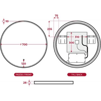 Corsan Tondo lustro 70x70 cm okrągłe z oświetleniem z matą grzewczą L0070A