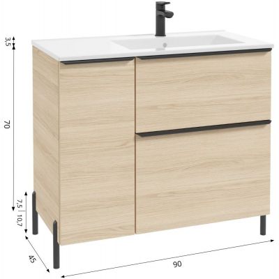 Defra Nino D90 szafka 90x45x70 cm podumywalkowa prawa stojąca dąb vicenza jasny 304-D-09002