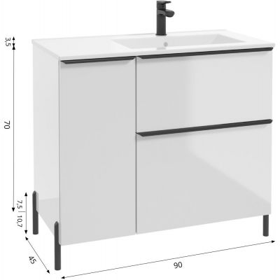 Defra Nino D90 szafka 90x45x70 cm podumywalkowa prawa stojąca biały połysk 304-D-09006