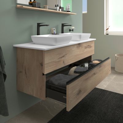 Duravit Sivida szafka 131,5x47,5x54,8 cm podumywalkowa wisząca czarna-dąb SV46610BD550000