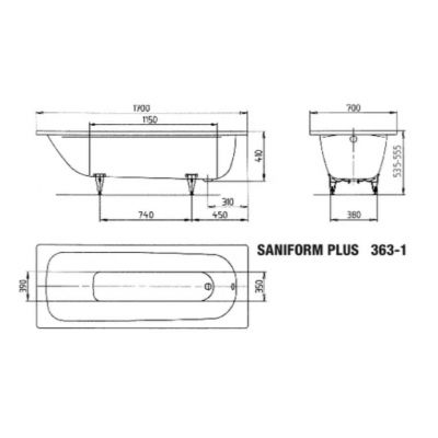 Kaldewei Saniform Plus wanna prostokątna 170x70 cm model 363-1 z częściowym wykończeniem antypoślizgowym biała 111830000001