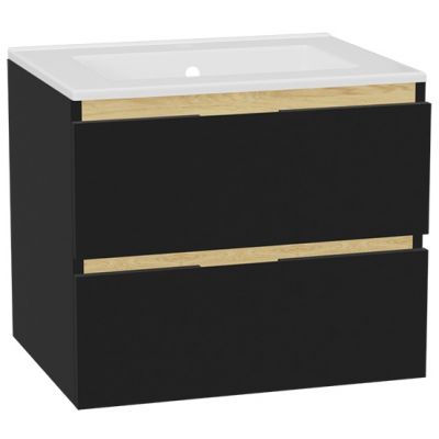 Zestaw Excellent Tuto 2.0 szafka 60 cm podumywalkowa wisząca z umywalką As czarny-dąb/biały MLEX.2172.K.60.0136.BKBK