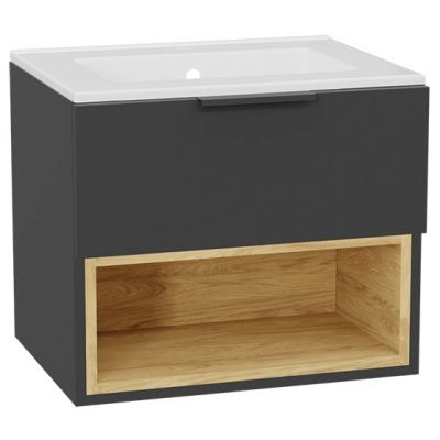 Zestaw Excellent Tuto 2.0 szafka 60 cm podumywalkowa wisząca z umywalką As szary-dąb/biały MLEX.2171.K.60.0236.GRGR