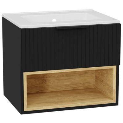 Zestaw Excellent Tuto 2.0 szafka 60 cm podumywalkowa wisząca z umywalką As czarny-dąb/biały MLEX.2171.K.60.0336.BKBK