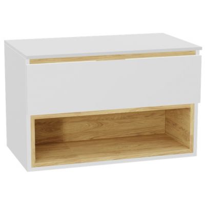 Zestaw Excellent Tuto 2.0 szafka 80 cm podumywalkowa wisząca z blatem biały-dąb MLEX.2171.K.80.011W.WHWH