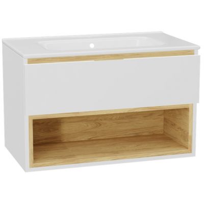 Zestaw Excellent Tuto 2.0 szafka 80 cm podumywalkowa wisząca z umywalką Pik biały-dąb/biały MLEX.2171.K.80.0165.WHWH