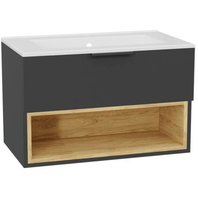 Zestaw Excellent Tuto 2.0 szafka 80 cm podumywalkowa wisząca z umywalką As szary-dąb/biały MLEX.2171.K.80.0236.GRGR