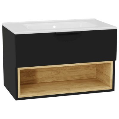 Zestaw Excellent Tuto 2.0 szafka 80 cm podumywalkowa wisząca z umywalką Pik czarny-dąb/biały MLEX.2171.K.80.0265.BKBK