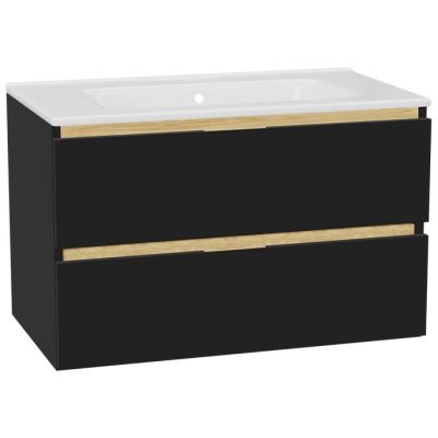 Zestaw Excellent Tuto 2.0 szafka 80 cm podumywalkowa wisząca z umywalką Pik czarny-dąb/biały MLEX.2172.K.80.0165.BKBK