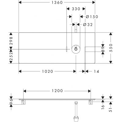 Hansgrohe Xelu Q blat naszafkowy 136x55 cm biały 54117050