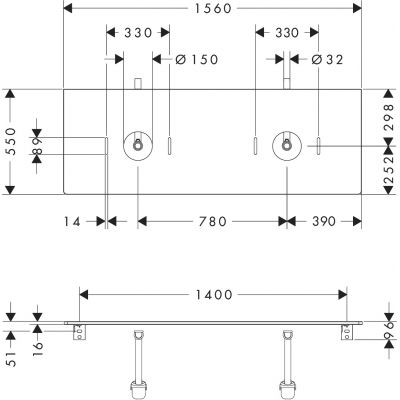 Hansgrohe Xelu Q blat naszafkowy 156x55 cm biały 54119050