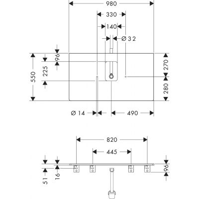Hansgrohe Xelu Q blat naszafkowy 98x55 cm szary 54121910