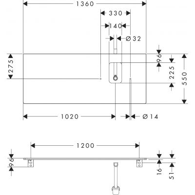 Hansgrohe Xelu Q blat naszafkowy 136x55 cm biały 54124050