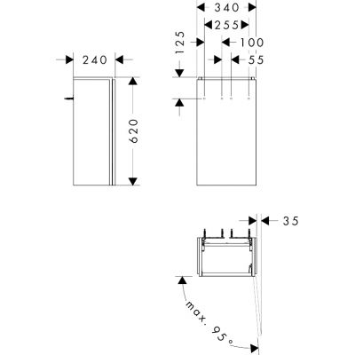 Hansgrohe Xilesa E szafka 34x24x62 cm podumywalkowa wisząca prawa szary łupek mat 54244760