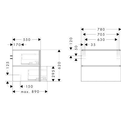 Hansgrohe Xilesa E szafka 78x55x62 cm podumywalkowa wisząca szara 54300760