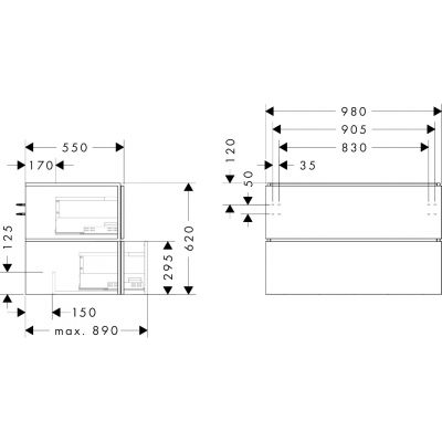 Hansgrohe Xilesa E szafka 98x55x62 cm podumywalkowa wisząca szara 54302760