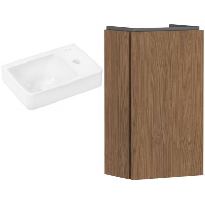 Zestaw Hansgrohe Xelu Q umywalka z szafką Xilesa E 36 cm prawa biały połysk/kaszmirowy dąb (54244550, 60314450)