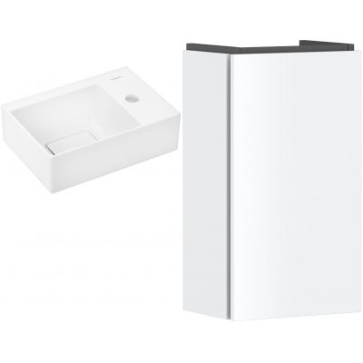 Zestaw Hansgrohe Xevolos E umywalka z szafką Xilesa E 36 cm prawa biały połysk/biały mat (54244700, 61086450)