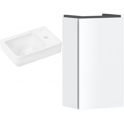 Zestaw Hansgrohe Xelu Q umywalka z szafką Xilesa E 36 cm prawa biały połysk/biały mat (54244700, 60314450)