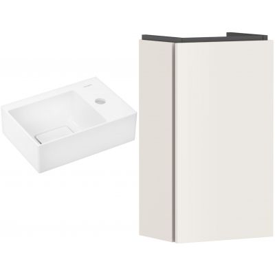 Zestaw Hansgrohe Xevolos E umywalka z szafką Xilesa E 36 cm prawa biały połysk/pisakowy beżowy mat (54244780, 61086450)