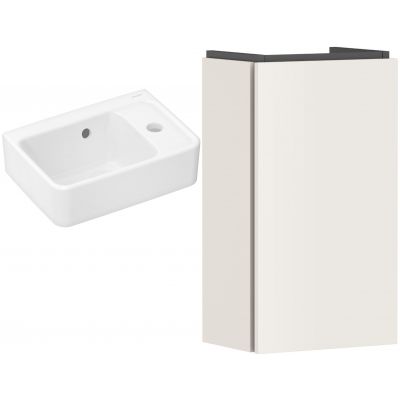 Zestaw Hansgrohe Xanuia Q umywalka z szafką Xilesa E 36 cm prawa biały połysk/pisakowy beżowy mat (54244780, 60129450)