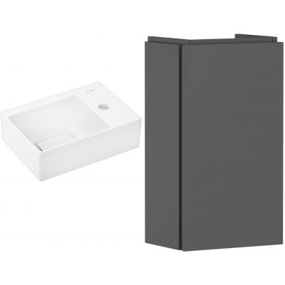 Zestaw Hansgrohe Xevolos E umywalka z szafką Xilesa E 36 cm prawa biały połysk/szary łupek mat (54244760, 61086450)