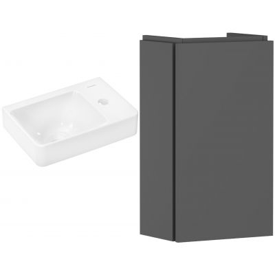Zestaw Hansgrohe Xelu Q umywalka z szafką Xilesa E 36 cm prawa szary łupek mat (54244760, 60314450)