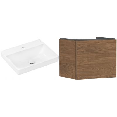 Zestaw Hansgrohe Xelu Q umywalka z szafką Xilesa E 60 cm dąb (54253550, 61016450)