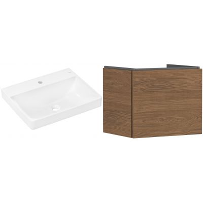 Zestaw Hansgrohe Xelu Q umywalka z szafką Xilesa E 60 cm dąb (54253550, 60317450)