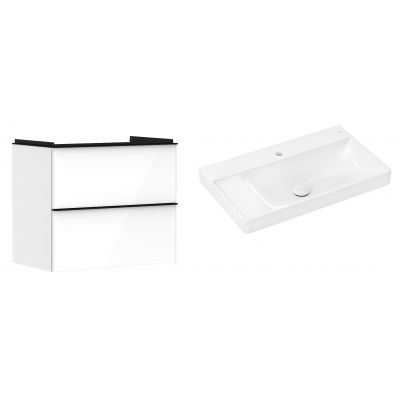 Hansgrohe Xelu Q szafka wisząca z  umywalką 80x48 cm biały wysoki połysk/czarny mat/biały (54027670, 61030450)