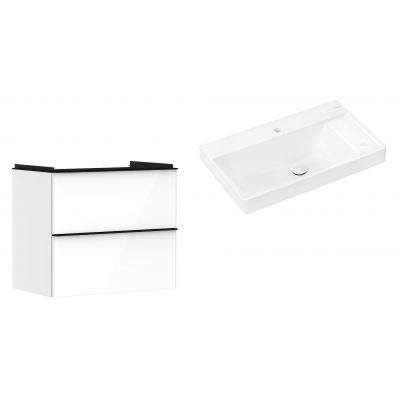 Hansgrohe Xelu Q szafka wisząca z umywalką 80x48 cm  biały wysoki połysk/czarny mat/biały (54027670, 61025450)