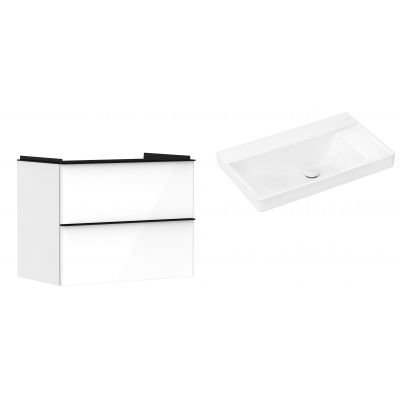 Hansgrohe Xelu Q szafka wisząca z umywalką 80x48 cm biały wysoki połysk/czarny mat/biały (54027670, 61026450)