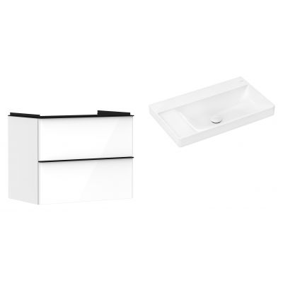 Hansgrohe Xelu Q szafka wisząca z umywalką 80x48 cm wysoki połysk//czarny mat/biały (54027670, 61032450)