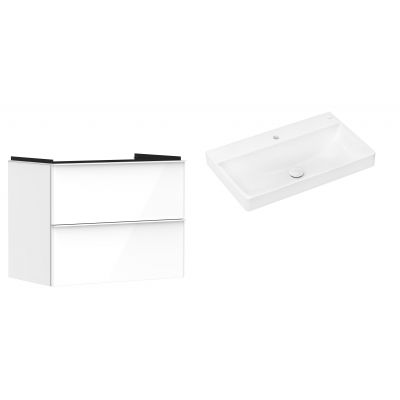 Hansgrohe Xelu Q szafka wisząca z umywalką 80x48 cm biały wysoki połysk/biały mat/biały (54027700, 61020450)