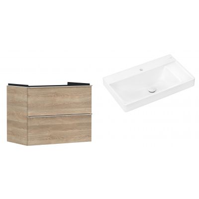 Hansgrohe Xelu Q szafka wisząca z umywalką 80x48 cm  naturalny dąb/chrom/biały (54029000, 61024450)